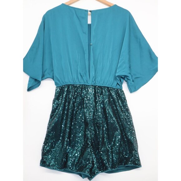 NWT Teal Emery Rose Sequin Romper With Short Dolman Sleeves & Tie Waist - Size M - Picture 9 of 11